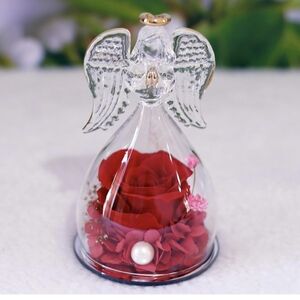 NWT Glass Angel with Red Flowers and Pearl